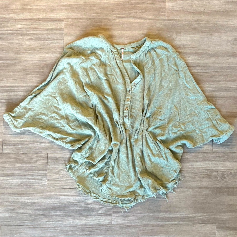 Free People Size Small Oversized Rustic Green Tunic With Buttons